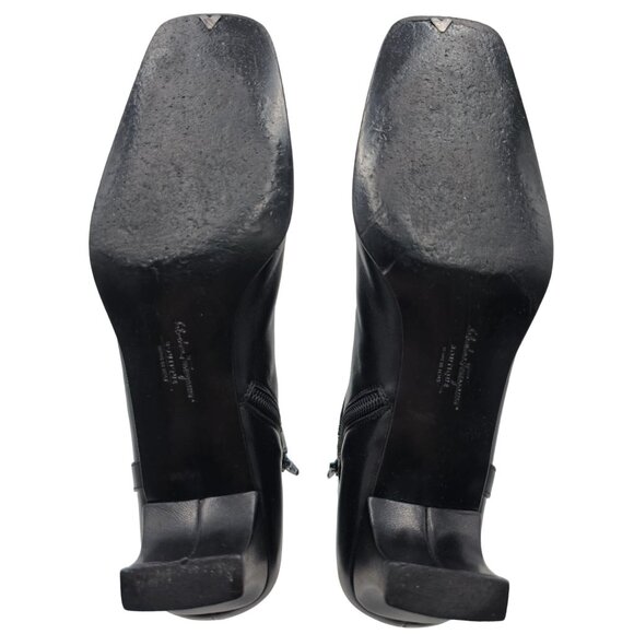 Ferragamo Italy Womens 8.5 4A Narrow Black Leather Dress Shoes Zip Ankle Boots - Picture 8 of 12